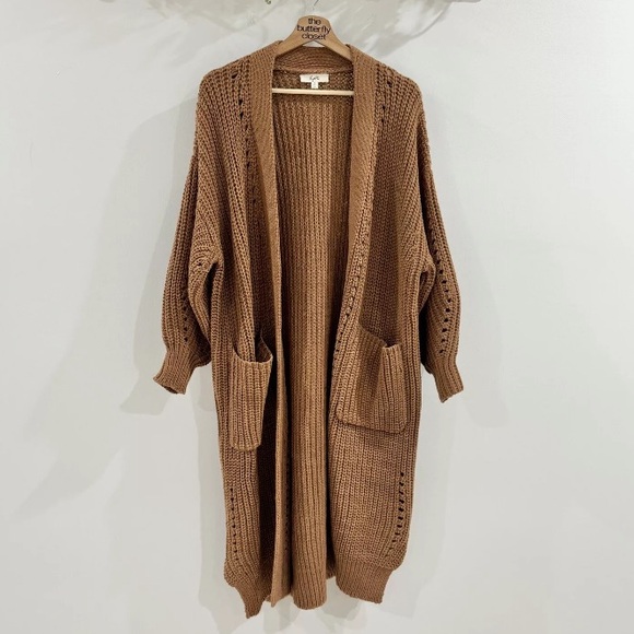 NWT KyeMi BOHO SuperSoft Oversized Knee Length TERRACOTTA BROWN Long Cardigan S - Picture 3 of 14